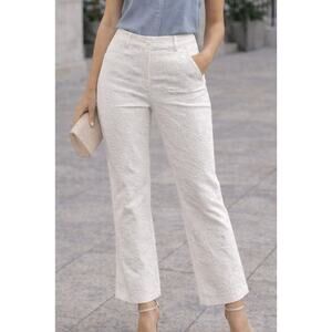 Vien White Brocade Texture Pattern Pants